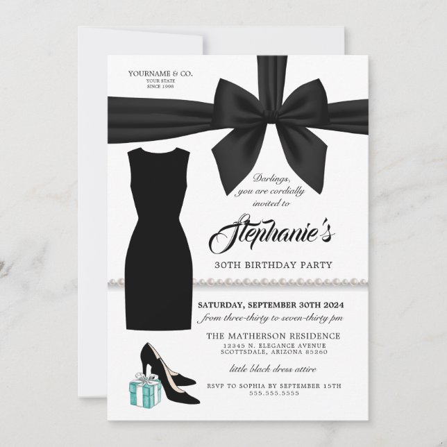 Petite robe noire Tiffany Invitation Anniversaire (Devant)