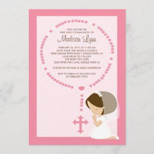Petite Rosaire Première communion Invitation Fille