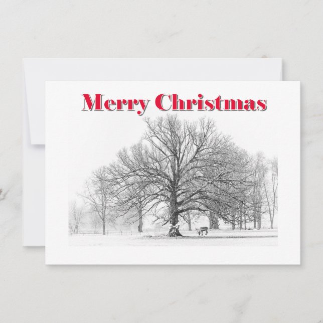 Petite scène d'hiver Carte de Noël Bow blanc (plat (Devant)