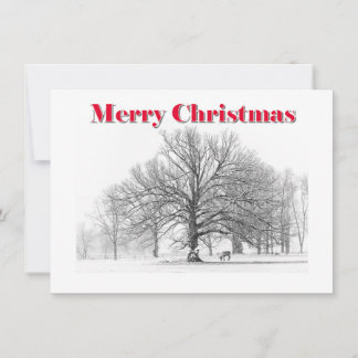 Petite scène d'hiver Carte de Noël Bow blanc (plat