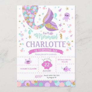 Petite Sirène Invitation d'anniversaire sous la me