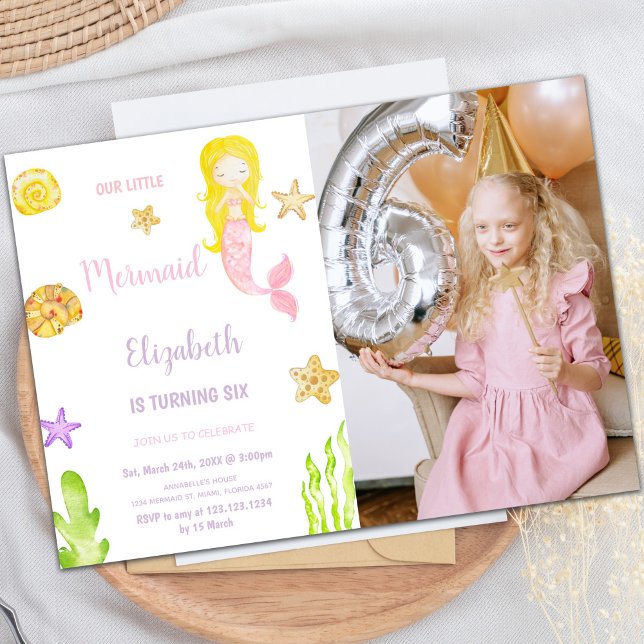 Petite Sirène Invitations d'anniversaire avec phot (Little Mermaid Birthday Invitations with photo)