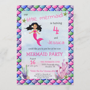 Petite Sirène Rose Bleu Anniversaire Invitation