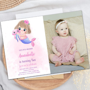 Petite sirène rose Invitations avec photo