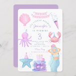 Petite Sirène Sous La Mer Magique Invitation Anniv<br><div class="desc">Sirène d'aquarelle sous la mer Océan Animaux Vie maritime Anniversaire</div>
