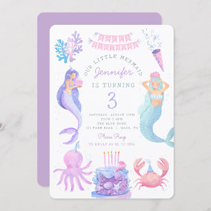Petite Sirène Sous La Mer Magique Invitation Anniv