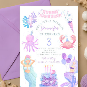 Petite Sirène Sous La Mer Magique Invitation Anniv
