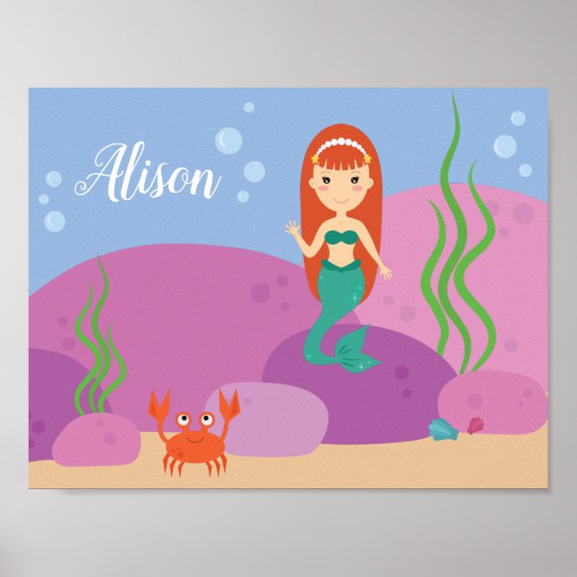 Petite sirène sous-marine agitant une affiche de p (Devant)