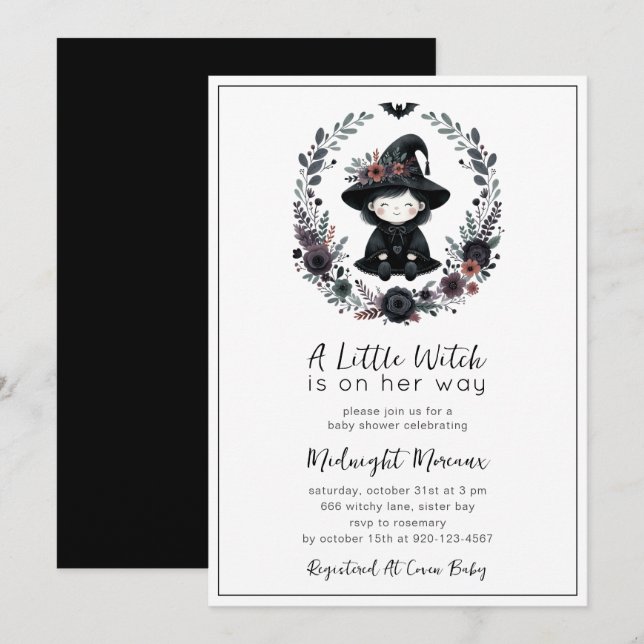 Petite sorcière Halloween Baby shower Invitation (Devant / Derrière)