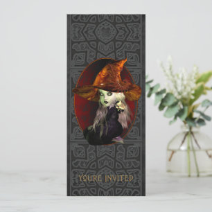 Petite sorcière Halloween fête longue invitation