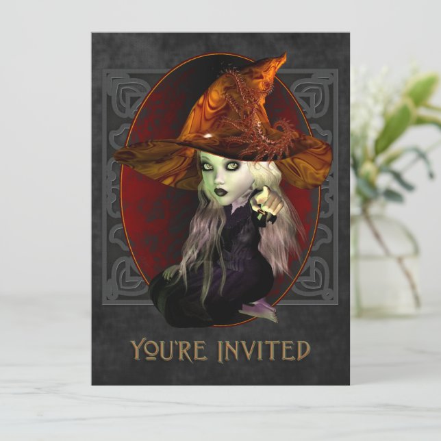 Petite sorcière Halloween Party X-Large Invitation (Debout devant)