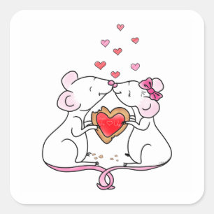 Petite souris d'amour et les coeurs   Sticker Carr