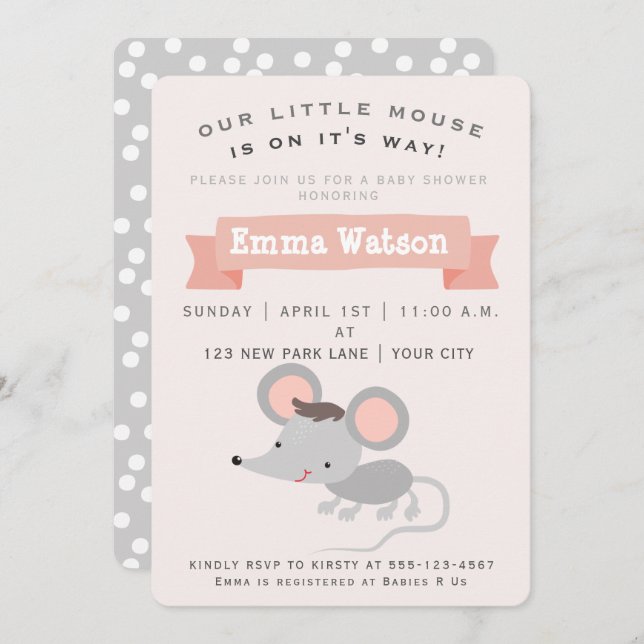 Petite souris - Invitation Baby shower (Devant / Derrière)