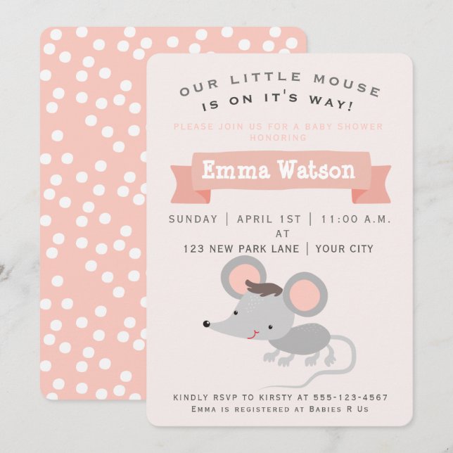 Petite souris - Invitation Baby shower (Devant / Derrière)