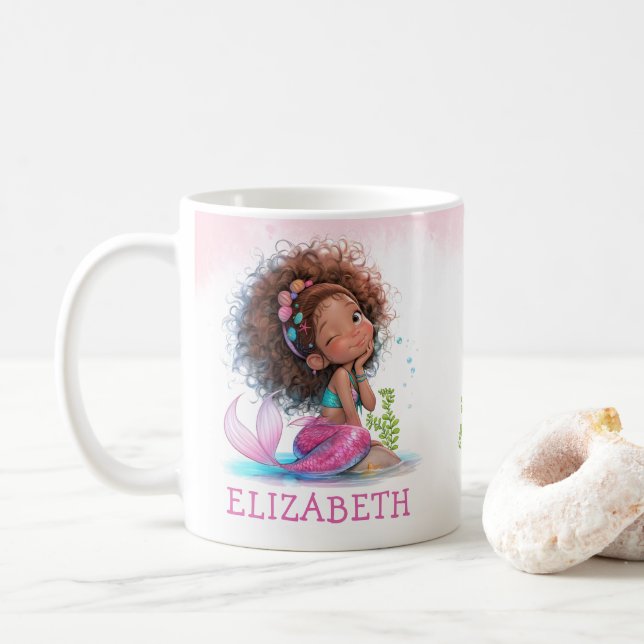 Petite tasse de café Brown d'aquarelle de sirène (Avec donut)