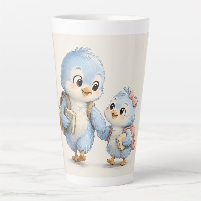 Petite Tasse de Café Latte Élevé Bleu Mignon Oisea (Devant)