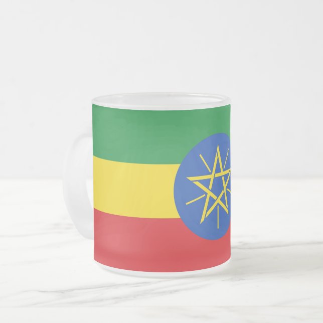 Petite tasse de verre dépoli avec drapeau d'Ethiop (Devant gauche)