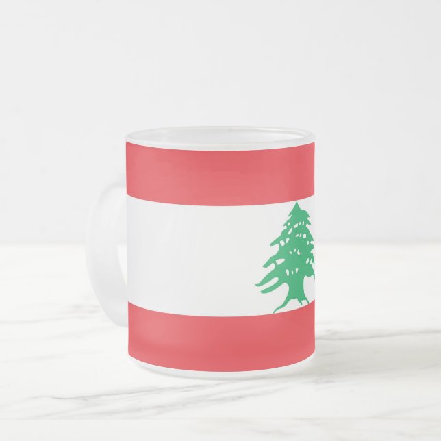 Petite tasse de verre dépoli avec drapeau du Liban (Devant gauche)