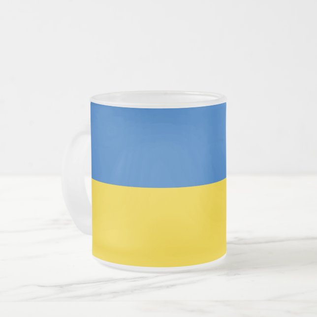 Petite tasse de verre dépoli avec drapeau d'Ukrain (Devant gauche)