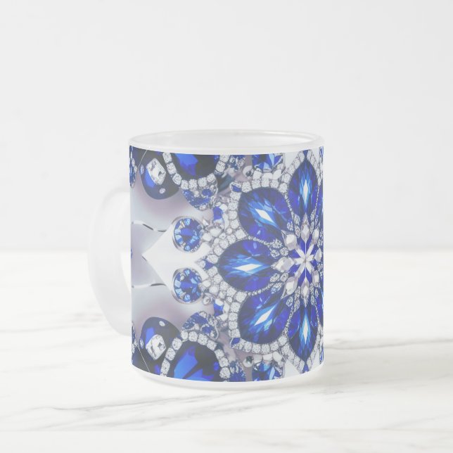 Petite tasse en verre dépoli aux couleurs Bleues B (Devant gauche)