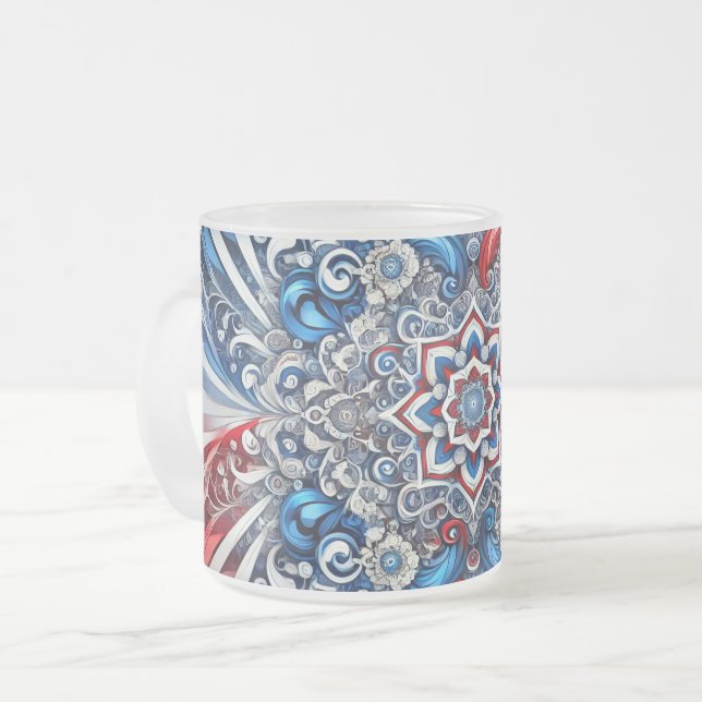 Petite tasse en verre dépoli aux couleurs français (Devant gauche)