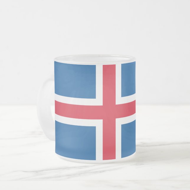 Petite tasse en verre dépoli avec drapeau d'Island (Devant gauche)