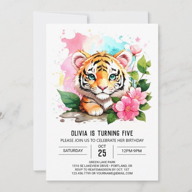 Petite Tigre Editable Invitation Anniversaire (Devant)