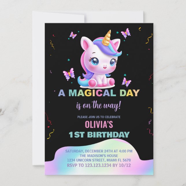 Petite Unicorn Arc en ciel Invitations d'anniversa (Devant)