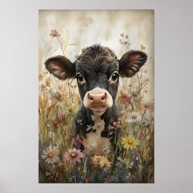 Petite Vache Dans Une Impression De Fleurs Sauvage (Devant)