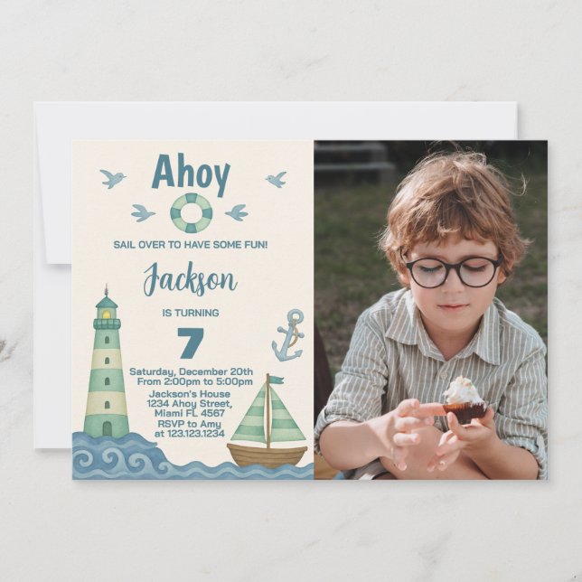 Petite voile Nautique Invitation Anniversaire (Devant)