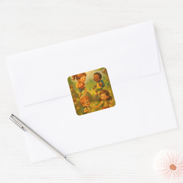 Petites aventures - Sticker Carré pour enfants Ran (Enveloppe)
