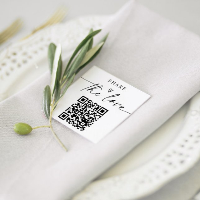 Petites Cartes Modernes Partagez l'Amour avec Code (Small QR Code Share the Love Cards for Wedding Receptions - Elegant Modern Handwriting)