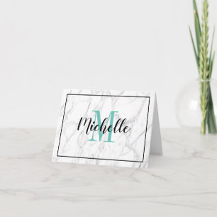 Petites cartes pliées en marbre blanc avec monogra