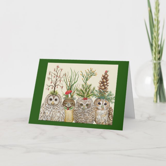 Petites chouettes avec chapeaux de vacances Carte  (Devant)