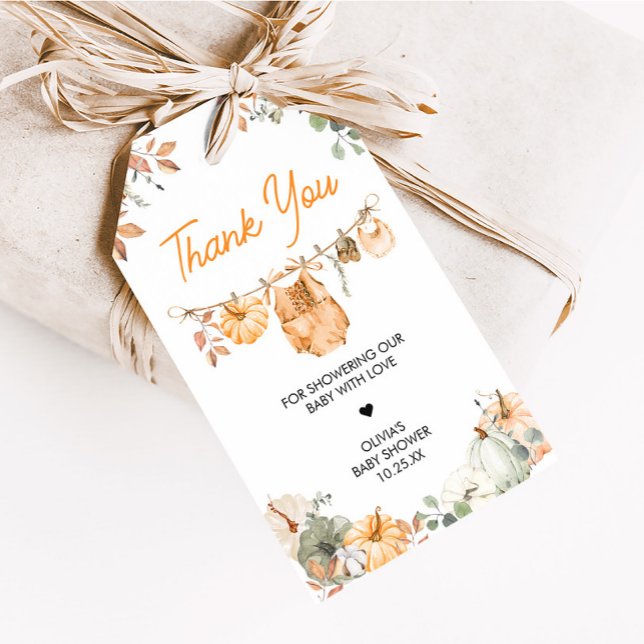 Petites Étiquettes de Faveur de Bébé pour l'Automn (Little Pumpkin Fall Clothesline Baby Shower Favor Tags)