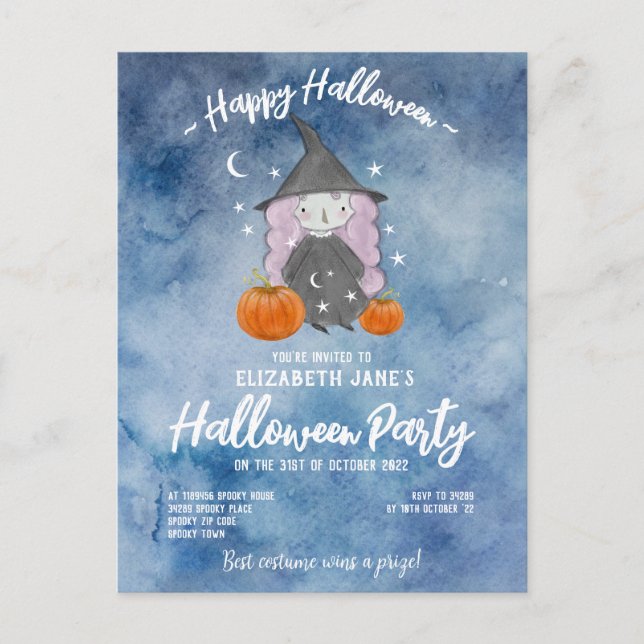 Petites filles Aquarelle Halloween Invitation de l (Devant)