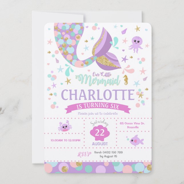 Petites Filles De Sirène Invitation Anniversaire (Devant)