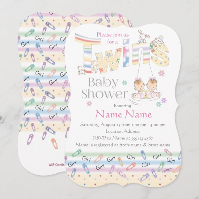 Petites filles jumelles à voile, invitation baby s (Devant / Derrière)