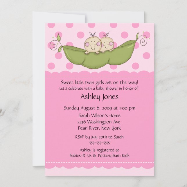 Petites filles jumelles Pea Pod Invitations de dou (Devant)