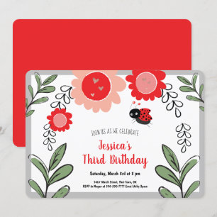 Petites filles Ladybug Invitations de fête d'anniv