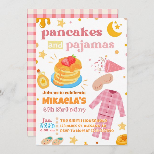 Petites filles Pancakes et Pyjamas Invitation d'an (Devant / Derrière)