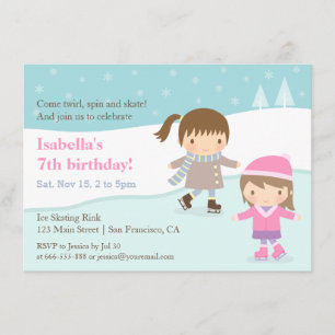 Petites filles Patinage sur glace Invitations de f