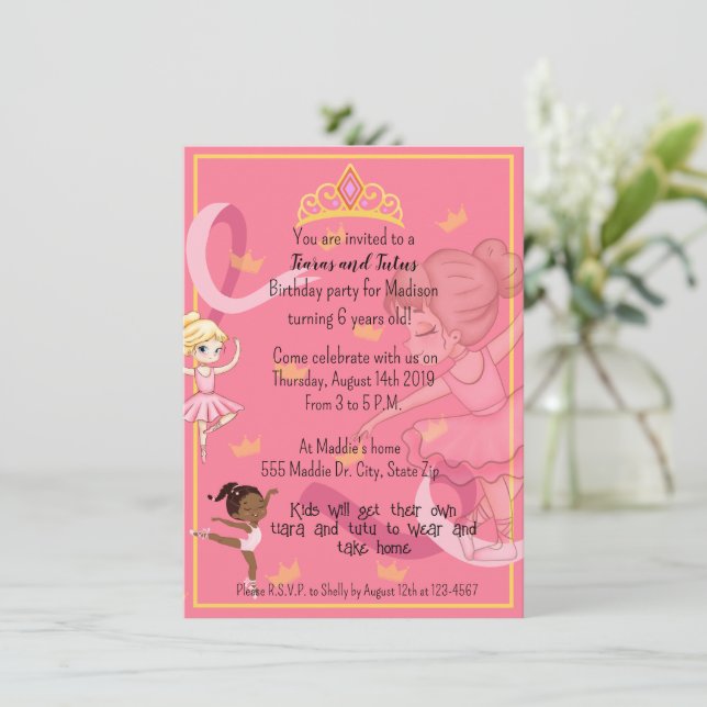 Petites filles Tiara et Tutu invitations d'anniver (Debout devant)