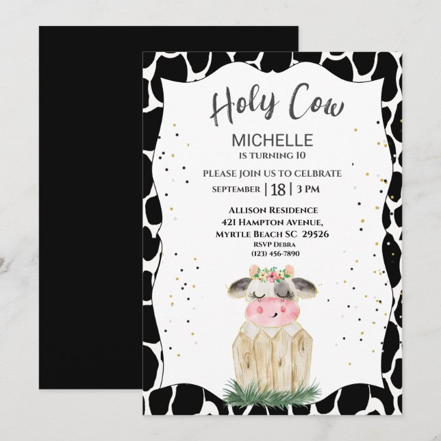 Petites filles Vache Sainte Invitation de fête d'a (Devant / Derrière)