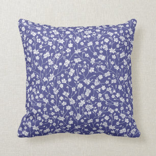 Petites fleurs blanches Périwinkle Coussin bleu 1