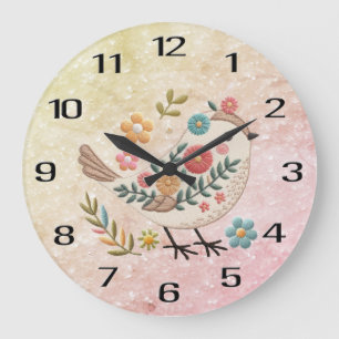 Petites fleurs Feuilles d'oiseaux Horloge murale r