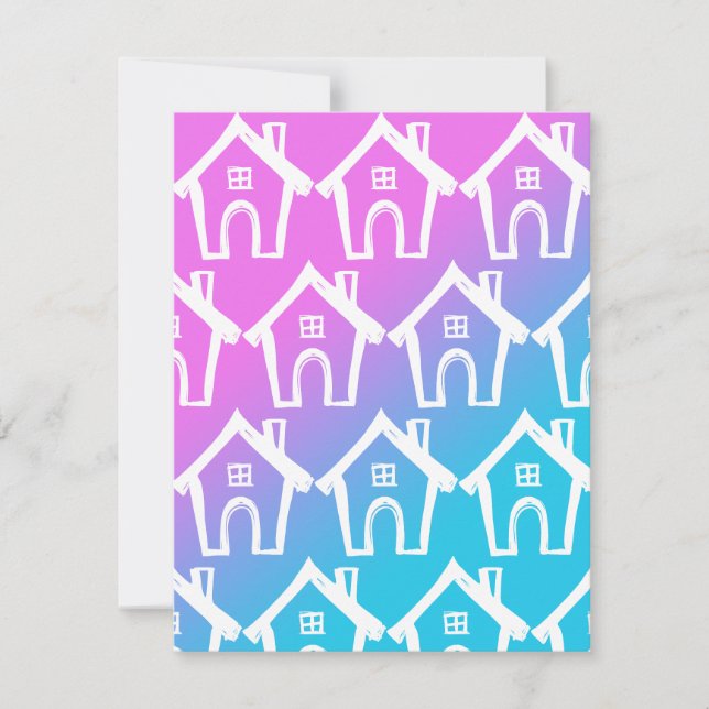 Petites Maisons Blanches Ombré Rose Bleu Carte Nou (Devant)