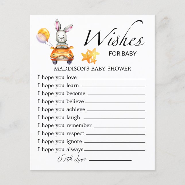 Petits baby showers lapin souhaits pour bébé (Devant)