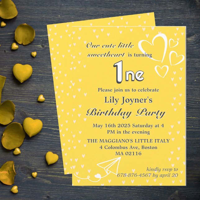 Petits Coeurs Jaune Invitation Anniversaire (Créateur téléchargé)