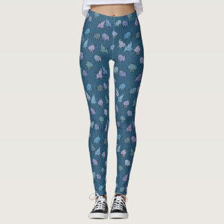 Petits éléphants sur leggings bleu tourbillon